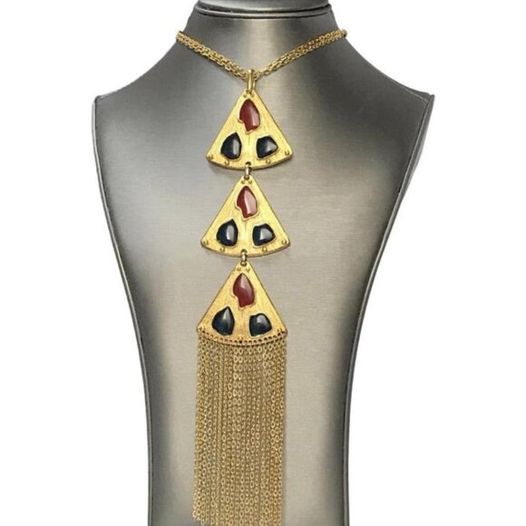 TRIFARI GOLD TONE GLASS CHAIN NECKLACE $650 - Picture 1 of 13